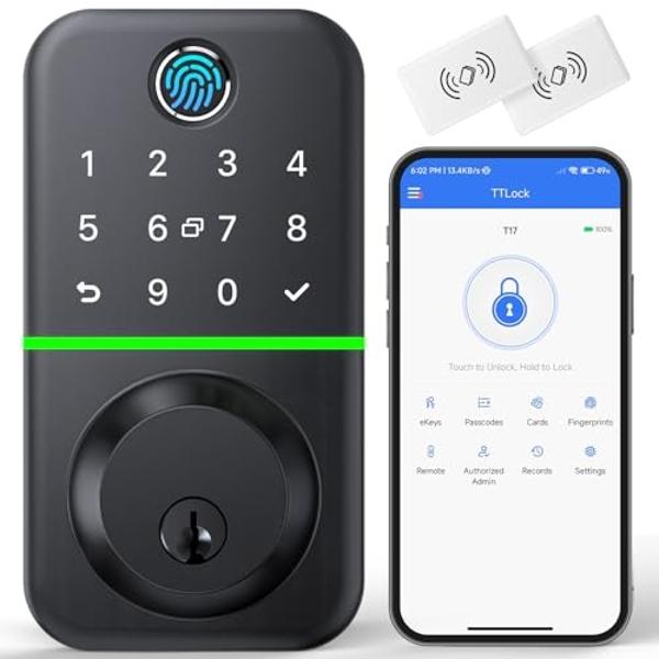 Keyless-Entry Keypad Fingerprint Smart Lock: Digital Door Lock with Code Passcode, Electronic Door Handle, Biometric Door Knob for Entry Door, Bedroom Door (Silver)