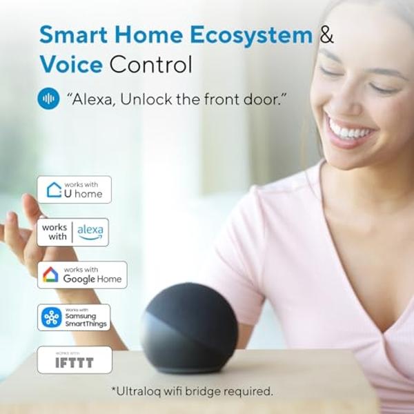 ULTRALOQ Smart Lock U-Bolt Pro, 7-in-1 Fingerprint Keyless Entry Door Lock with App Control, Anti-peep Keypad, Auto Lock, Smart Deadbolt Front Door, IP65 Waterproof, Easy Installat