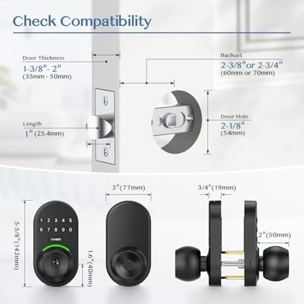Keypad Smart Door Knob Lock, Yamiry Keyless Entry Digital Lock with Handle, Electronic Code Knob for Front Door, Easy Installation
