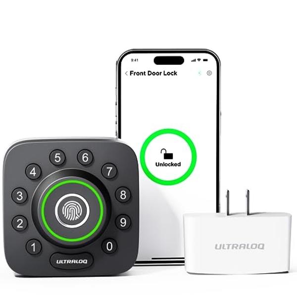 ULTRALOQ U-Bolt Pro Smart Lock with WiFi Bridge, 7-in-1 Fingerprint Keyless Entry Door Lock, App Remote Control, Backlit Keypad, Auto Unlock, Front Door Smart Deadbolt, IP65 Waterp