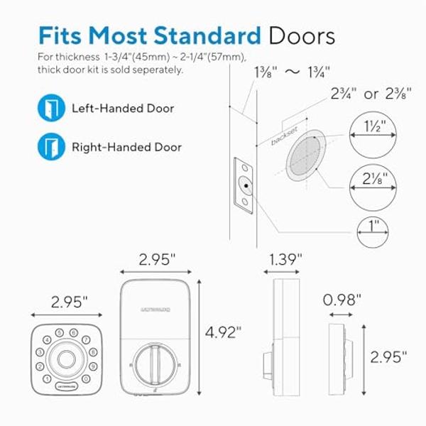 ULTRALOQ U-Bolt Pro WiFi Smart Lock with Door Sensor, 8-in-1 Keyless Entry Door Lock with Fingerprint ID, App Remote Control, Built-in WiFi Keypad Deadbolt, Auto Unlock, IP65 Water
