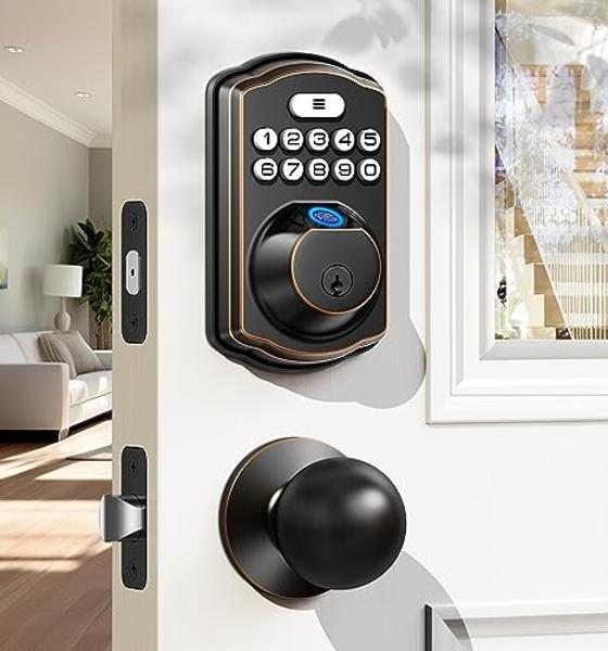 Keyless Entry Door Lock, Biquole Smart Lock with Keypad, Auto & One Touch Lock, Smart Locks for Front Door Easy Installation, App Control,Anti-Peeking Password, Fingerprint