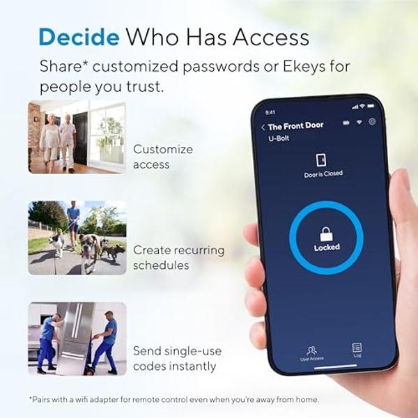 ULTRALOQ U-Bolt Smart Lock with WiFi Bridge, 6 in 1 Keyless Entry Door Lock with App Control, Backlit Keypad, Auto Unlock, Smart Deadbolt Locks for Front Door, ANSI Grade 1, 1 Year