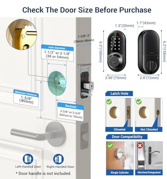 ULTRALOQ U-Bolt Pro WiFi Smart Lock with Door Sensor, 8-in-1 Keyless Entry Door Lock with Fingerprint ID, App Remote Control, Built-in WiFi Keypad Deadbolt, Auto Unlock, IP65 Water