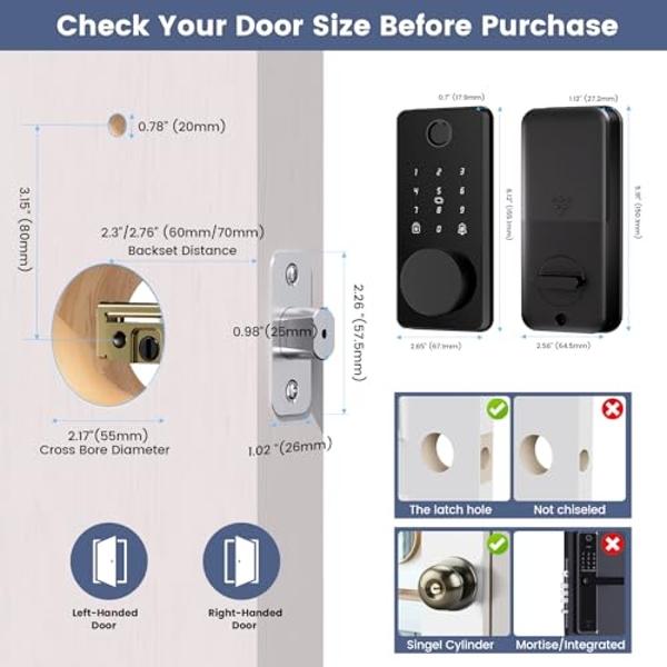 Keyless Entry Door Lock, Biquole Smart Lock with Keypad, Auto & One Touch Lock, Smart Locks for Front Door Easy Installation, App Control,Anti-Peeking Password, Fingerprint