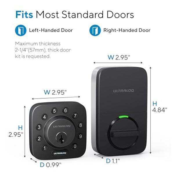 ULTRALOQ U-Bolt Smart Lock, 5-in-1 Keyless Entry Door Lock with App Control, Keypad Deadbolt, Auto Unlock, Auto Lock, Smart Door Lock, Smart Locks for Front Door, ANSI Grade 1, Bla