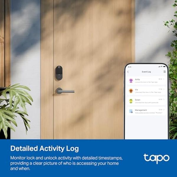 TP-Link Tapo Smart Door Lock, Deadbolt | Keyless Entry, Fingerprint Recognition, Touchscreen Keypad & in-App Monitoring with Scheduled Access | 1-Year Rechargeable Battery | BHMA G