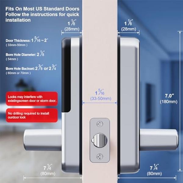 ULTRALOQ Latch 5 Smart Lock, Built- in WiFi 6 Fingerprint Door Handle Lock, Biometric Keyless Entry Door Lever with App, Digital Touchscreen Keypad, Smart Locks for Front Door, App