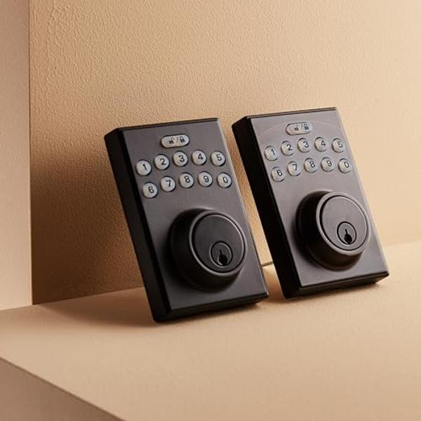 Amazon Basics Electronic Keypad Deadbolt Door Lock with Touch-Control Keyless Entry, Keyed Entry Option, Contemporary, Matte Black, 6-Pack