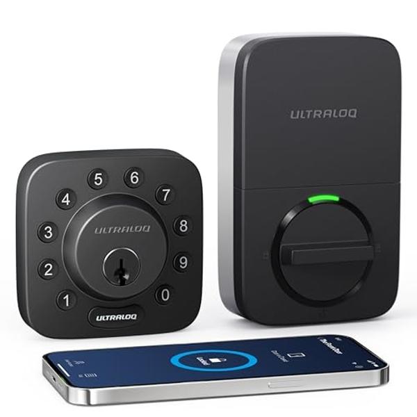 ULTRALOQ U-Bolt Smart Lock, 5-in-1 Keyless Entry Door Lock with App Control, Keypad Deadbolt, Auto Unlock, Auto Lock, Smart Door Lock, Smart Locks for Front Door, ANSI Grade 1, Bla