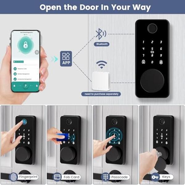 Keyless Entry Door Lock, Biquole Smart Lock with Keypad, Auto & One Touch Lock, Smart Locks for Front Door Easy Installation, App Control,Anti-Peeking Password, Fingerprint