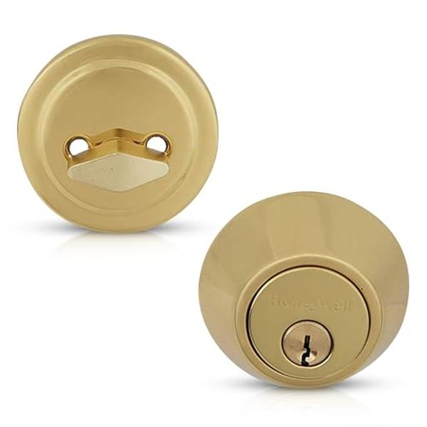 Honeywell Safes & Door Locks - Single Cylinder Front Door Deadbolt Lock Set - Anti-Bump Resistant Dead Bolt Lock for Exterior Doors with 2 Entry Keys - Polished Brass - 3 x 5 x 8.5
