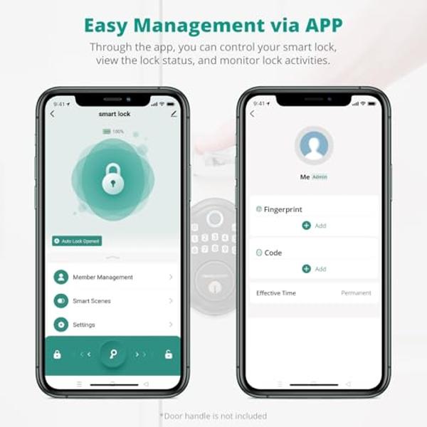 Aqara Smart Lock U50, Keyless Entry Door Lock with Apple Home Key, Bluetooth Deadbolt Lock, App Remote Control, Supports Apple HomeKit, Matter, Google Home, Alexa, IFTTT, Black