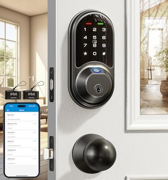 Yeolet Fingerprint Door Lock Keyless Entry Door Lock Deadbolt with App Control Smart Door Locks for Front Door with Code Keypad Deadbolt Auto-Lock Anti-Peeping Code Easy Installati