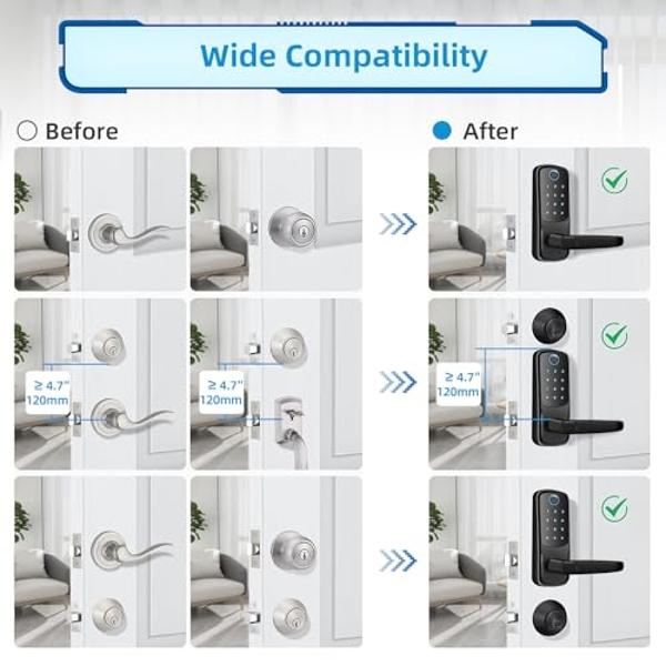 Smart Door Lock with Handle, Keyless Entry Digital Lock for Front/Interior Door,Fingerprint Exterior Locks, Electronic Deadbolt with Keypad,Biometric Door Knob,Smart Locks for Home