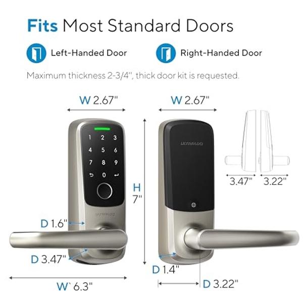 ULTRALOQ Latch 5 Smart Lock, Built- in WiFi 6 Fingerprint Door Handle Lock, Biometric Keyless Entry Door Lever with App, Digital Touchscreen Keypad, Smart Locks for Front Door, App