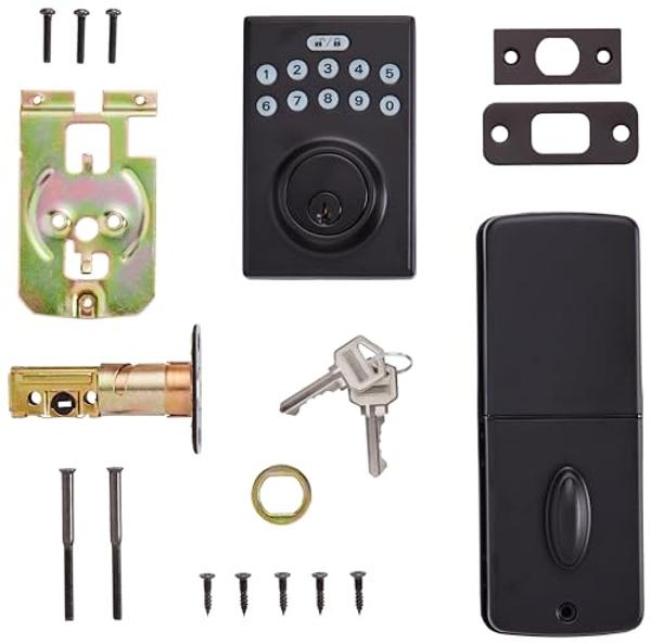 Amazon Basics Electronic Keypad Deadbolt Door Lock with Touch-Control Keyless Entry, Keyed Entry Option, Contemporary, Matte Black, 6-Pack