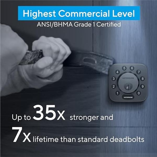 ULTRALOQ U-Bolt Smart Lock, 5-in-1 Keyless Entry Door Lock with App Control, Keypad Deadbolt, Auto Unlock, Auto Lock, Smart Door Lock, Smart Locks for Front Door, ANSI Grade 1, Bla