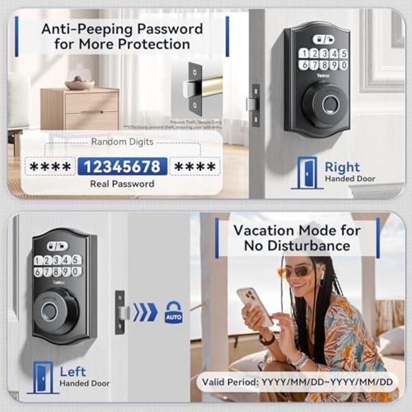 Yeolet Fingerprint Door Lock Keyless Entry Door Lock Deadbolt with App Control Smart Door Locks for Front Door with Code Keypad Deadbolt Auto-Lock Anti-Peeping Code Easy Installati