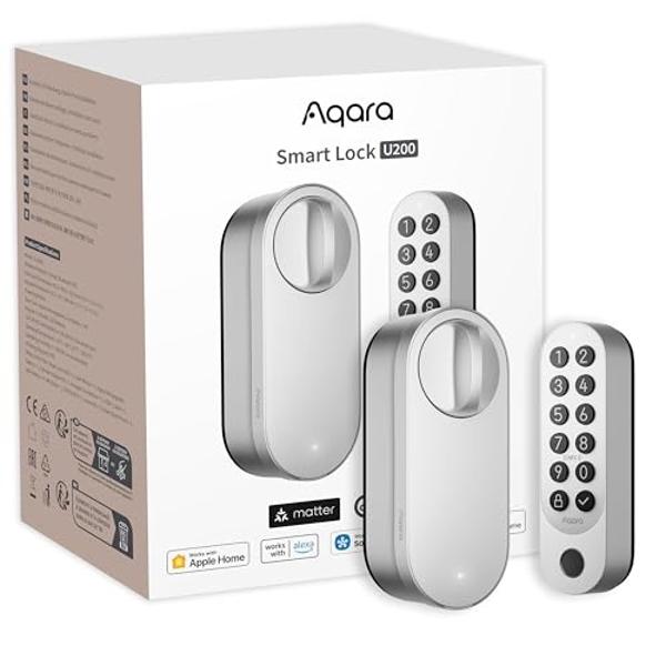 Aqara Smart Lock U200 (Fingerprint Keypad Included), Matter Over Thread, Keyless Entry Door Lock with Apple Home Key and Rechargeable Battery, Supports Apple Home, Alexa and SmartT