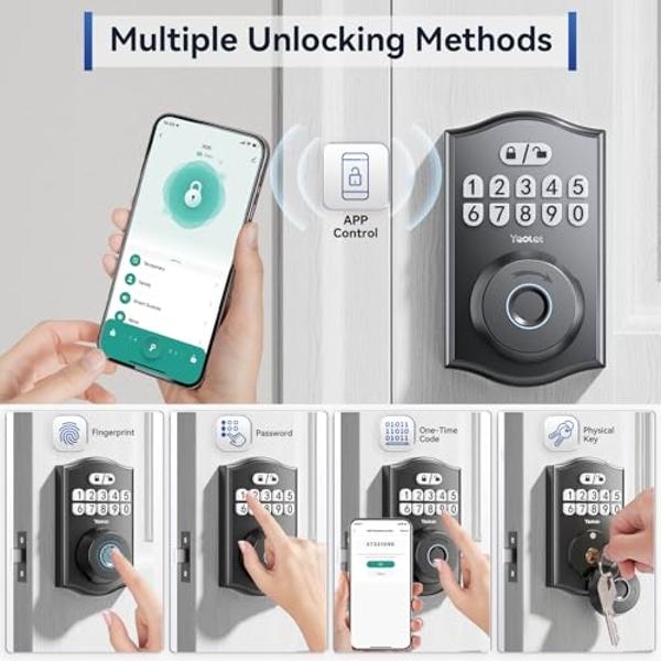 Yeolet Fingerprint Door Lock Keyless Entry Door Lock Deadbolt with App Control Smart Door Locks for Front Door with Code Keypad Deadbolt Auto-Lock Anti-Peeping Code Easy Installati