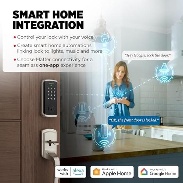 Kwikset Halo Select Smart Lock Keyless Entry Door Lock Wi-Fi and Matter Enabled Deadbolt No Hub Needed, Geofence Auto-Unlock, Grade AAA Certified, Easy Install, Satin Nickel Lifeti