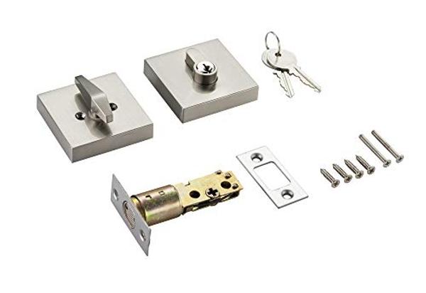 Berlin Modisch Contemporary Square Single Cylinder Deadbolt Lock for Front Door Entrance Modern High Security Heavy Duty – Satin Nickel Finish