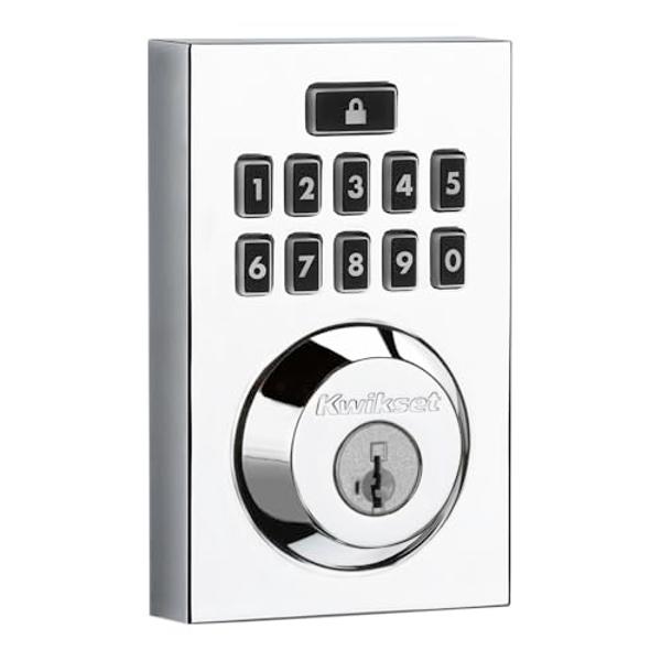 Kwikset 914 Contemporary Keypad SmartCode Electronic Deadbolt Smart Lock featuring SmartKey Security and ZigBee 3.0 Technology in Polished Chrome