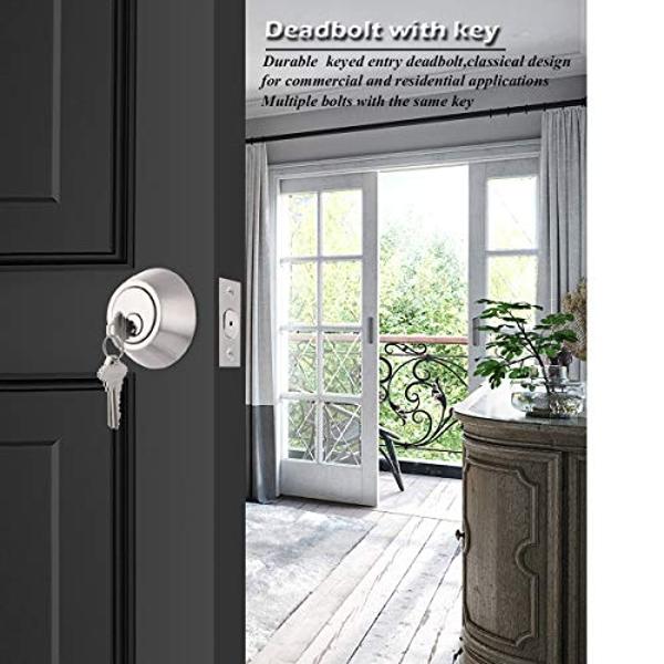 Gobrico 3 Satin Nickel Keyed Alike Keyed Single Deadbolts Door Locks with Same Key, Entry Front Door Round Cylinder Deadbolt Locksets, Thumb-Turn Button Inside