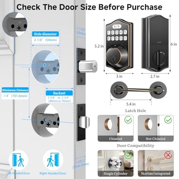 Yeolet Fingerprint Door Lock Keyless Entry Door Lock Deadbolt with App Control Smart Door Locks for Front Door with Code Keypad Deadbolt Auto-Lock Anti-Peeping Code Easy Installati