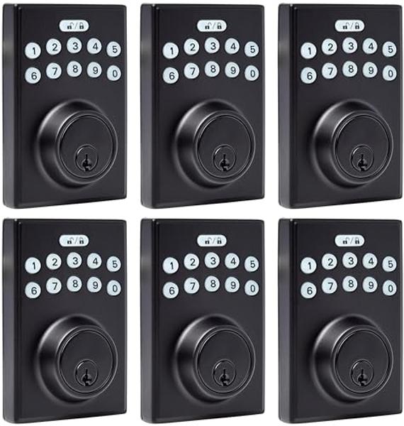 Amazon Basics Electronic Keypad Deadbolt Door Lock with Touch-Control Keyless Entry, Keyed Entry Option, Contemporary, Matte Black, 6-Pack