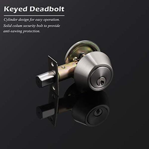 Gobrico 3 Satin Nickel Keyed Alike Keyed Single Deadbolts Door Locks with Same Key, Entry Front Door Round Cylinder Deadbolt Locksets, Thumb-Turn Button Inside