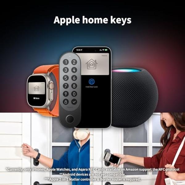 Aqara Smart Lock U200 (Fingerprint Keypad Included), Matter Over Thread, Keyless Entry Door Lock with Apple Home Key and Rechargeable Battery, Supports Apple Home, Alexa and SmartT
