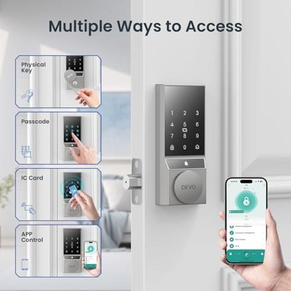 ULTRALOQ U-Bolt Pro WiFi Smart Locks for Front Door, Smart Lock with Handle Set, Fingerprint Keyless Entry Door Lock with Door Sensor, Exterior Door Lock Set, Built-in WiFi Deadbol