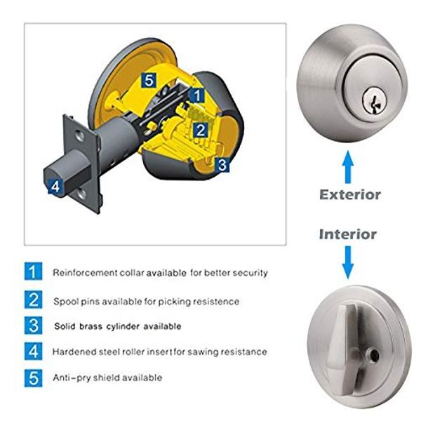 Gobrico 3 Satin Nickel Keyed Alike Keyed Single Deadbolts Door Locks with Same Key, Entry Front Door Round Cylinder Deadbolt Locksets, Thumb-Turn Button Inside
