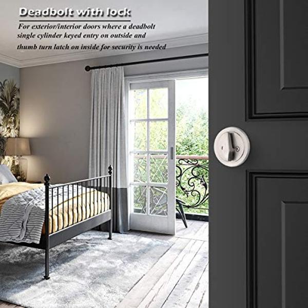 Gobrico 3 Satin Nickel Keyed Alike Keyed Single Deadbolts Door Locks with Same Key, Entry Front Door Round Cylinder Deadbolt Locksets, Thumb-Turn Button Inside