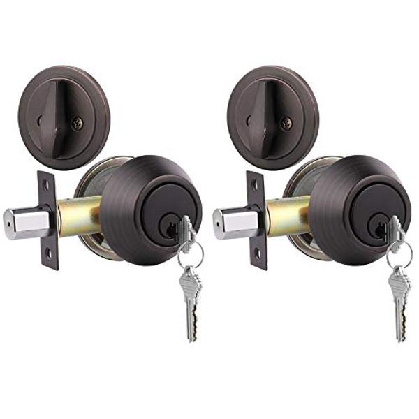 Gobrico 3 Satin Nickel Keyed Alike Keyed Single Deadbolts Door Locks with Same Key, Entry Front Door Round Cylinder Deadbolt Locksets, Thumb-Turn Button Inside