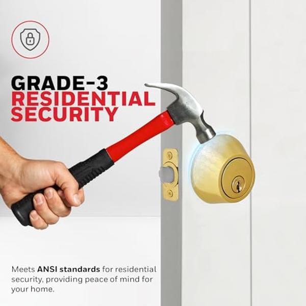 Honeywell Safes & Door Locks - Single Cylinder Front Door Deadbolt Lock Set - Anti-Bump Resistant Dead Bolt Lock for Exterior Doors with 2 Entry Keys - Polished Brass - 3 x 5 x 8.5