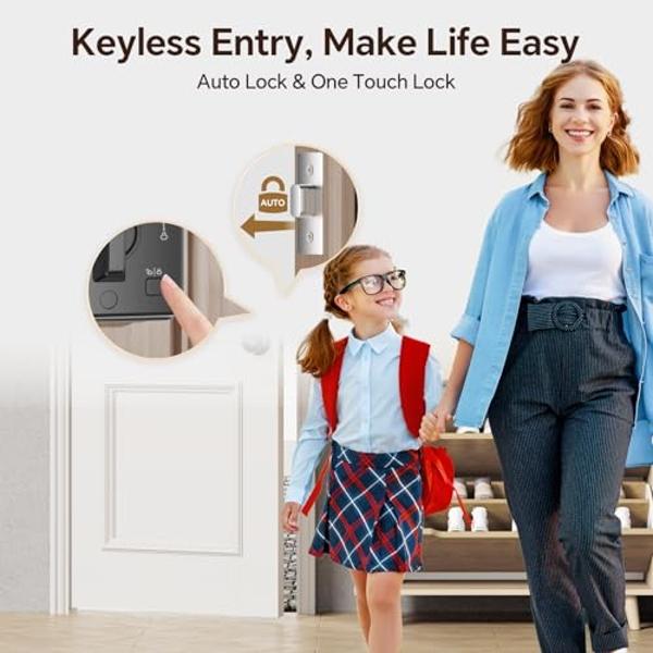VCHOO Keyless Entry Door Lock with Handle App Control Door Locks for Front Door Anti-Peeping Password Smart Door Lock for Homes Hotel Bedroom Doors with 2 Door Knobs