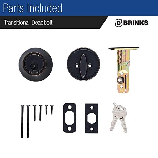 BRINKS Transitional Single Cylinder Deadbolt Lock, Door Lock Built for Residential Protection ANSI Grade 2 Security, Tuscan Bronze