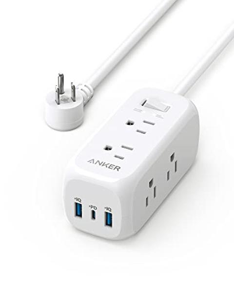 Anker USB C Power Strip Surge Protector(300J), 6 Outlets, 20W Power Delivery, 3-Side Outlet Extender, 5ft Extension Cord, TUV Listed, Ideal for Desk use, Compact for Small Spaces