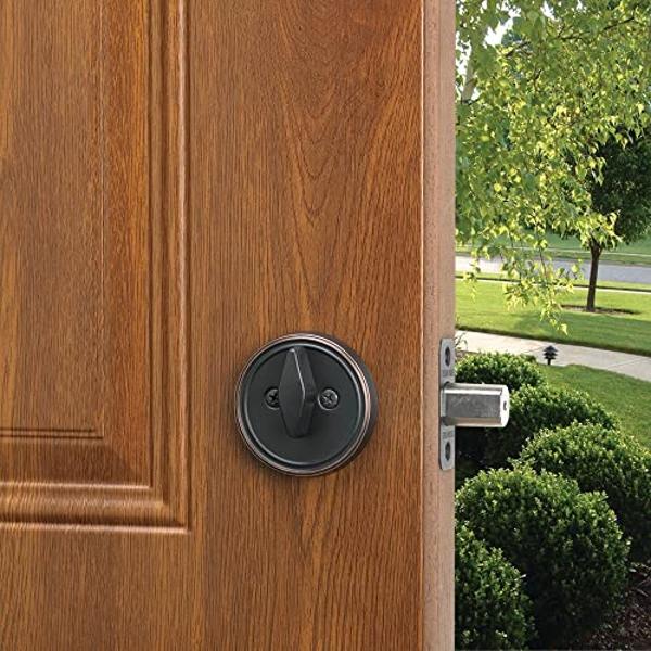 Keyed Entry Door Deadbolt with One Keyed Side and Twist-Knob Interior, 2-Way Adjustable Latch, Fits Standard Doors, Oil Rubbed Bronze – Design House, 750869