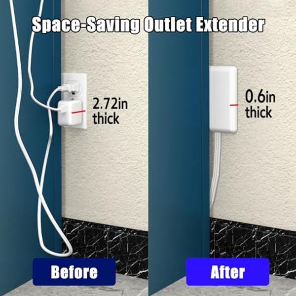 CABOCASA 3FT Ultra Flat Plug Extension Cord Power Strip with 3 Outlets, Patented Detachable Ultra-Thin Outlet Cover Concealer & Ultra-Flat Plug, Max. 13A 125V 1625W ETL Listed, Whi