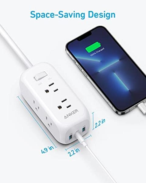 Anker USB C Power Strip Surge Protector(300J), 6 Outlets, 20W Power Delivery, 3-Side Outlet Extender, 5ft Extension Cord, TUV Listed, Ideal for Desk use, Compact for Small Spaces
