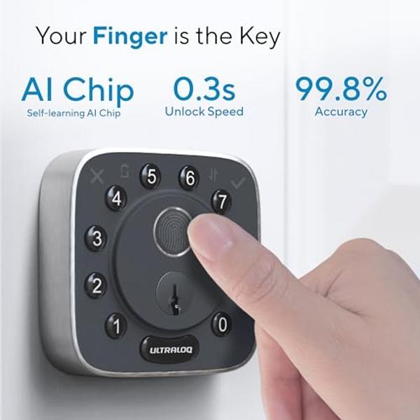 ULTRALOQ Bolt Fingerprint Smart Lock - Works with Apple HomeKit - Built-in WiFi Keyless Entry Door Lock - Voice Control with Siri, Alexa, Google - Biometric Smart Door Lock - Smart