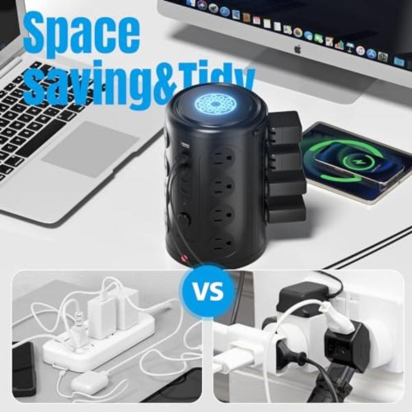 Tower Power Strip Surge Protector with 16 Outlets and 5 USB Ports (2 USB-C), 6FT Extension Cord with Multiple Outlets,Heavy Duty Charging Station,Home Office Dorm Room Essentials. 