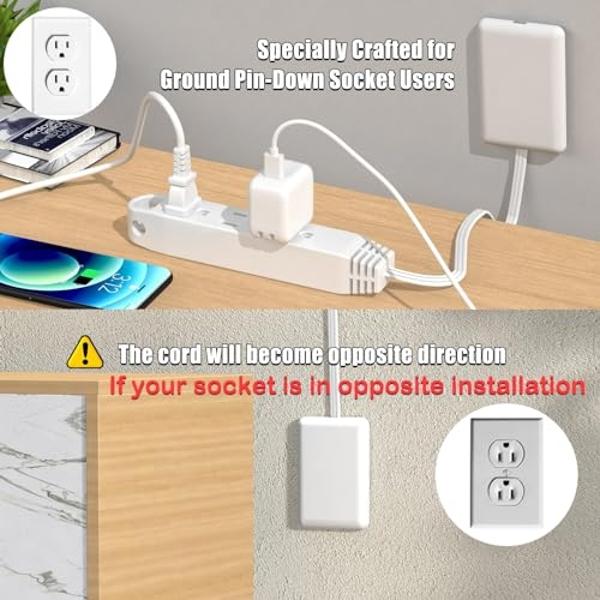 CABOCASA 3FT Ultra Flat Plug Extension Cord Power Strip with 3 Outlets, Patented Detachable Ultra-Thin Outlet Cover Concealer & Ultra-Flat Plug, Max. 13A 125V 1625W ETL Listed, Whi