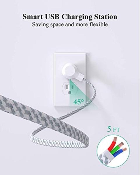 2 Pack Power Strip Surge Protector - 6 Outlets 2 USB Ports 5Ft Long Extension Cords, Flat Plug Overload Protection Outlet Strip, 900 Joules, Wall Mount for Home, Office and Dorm Es