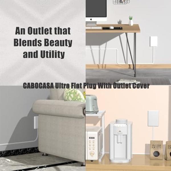 CABOCASA 3FT Ultra Flat Plug Extension Cord Power Strip with 3 Outlets, Patented Detachable Ultra-Thin Outlet Cover Concealer & Ultra-Flat Plug, Max. 13A 125V 1625W ETL Listed, Whi
