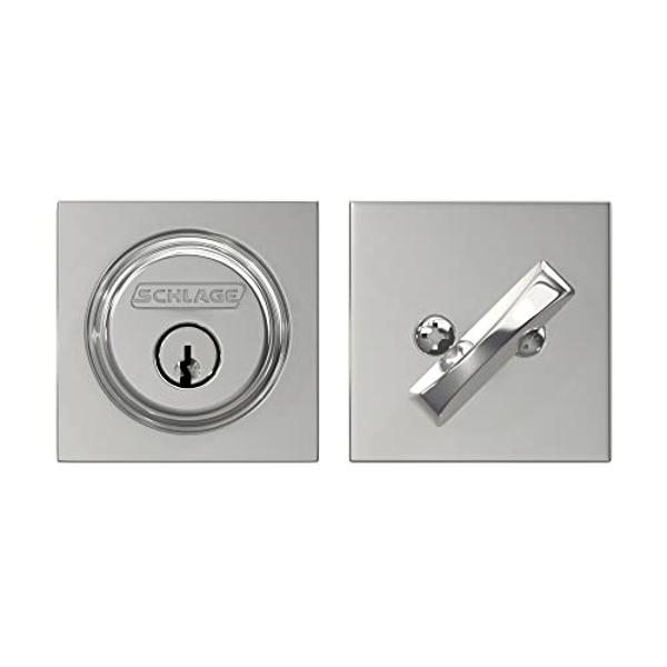 Kwikset Halifax Deadbolt Lock, Satin Nickel Square Exterior Keyed Front Entry Door, Pick Resistant SmartKey Rekey Security, Single Cylinder Dead Bolt, with Microban Protection